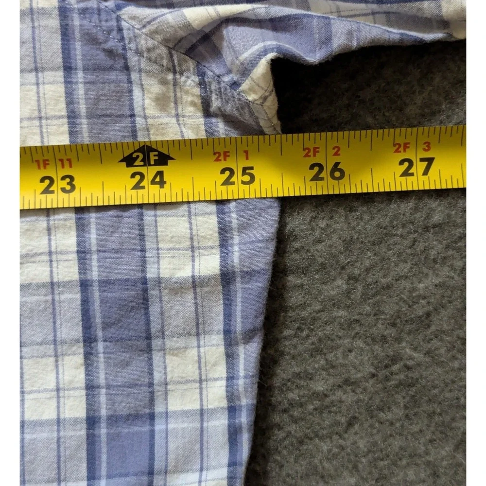 Levi's The Two Horse Brand Shirt Men's XL White Blue Plaid Tab Sleeve Pearl Snap